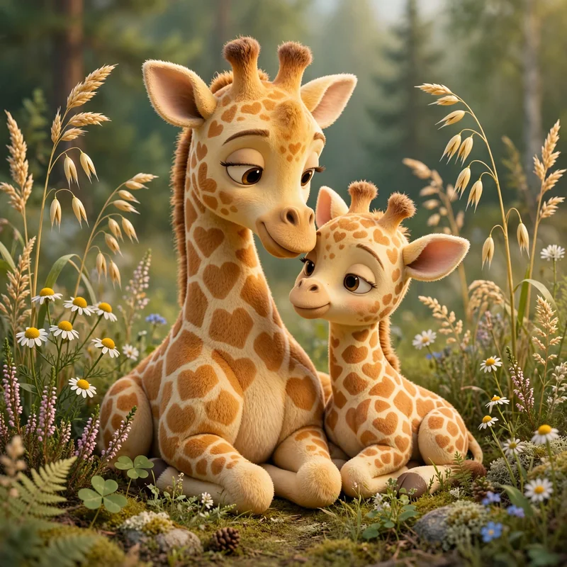 Sweet giraffe cuddling illustration